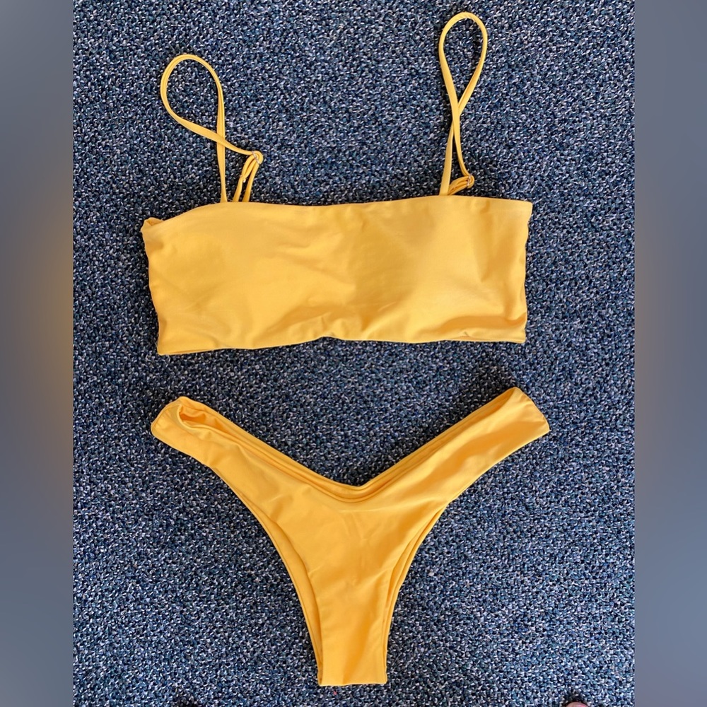 ZAFUL Yellow women’s bikini, bandeau style with straps, thong bikini, women’s 6